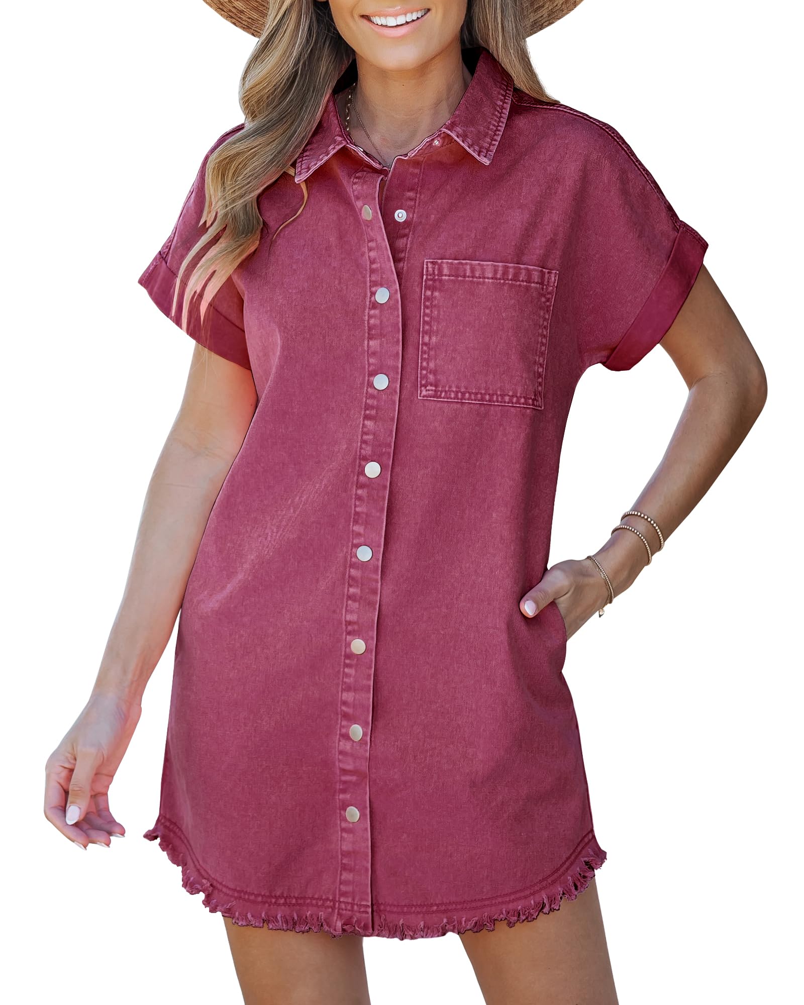Frayed Denim Shirt Dress