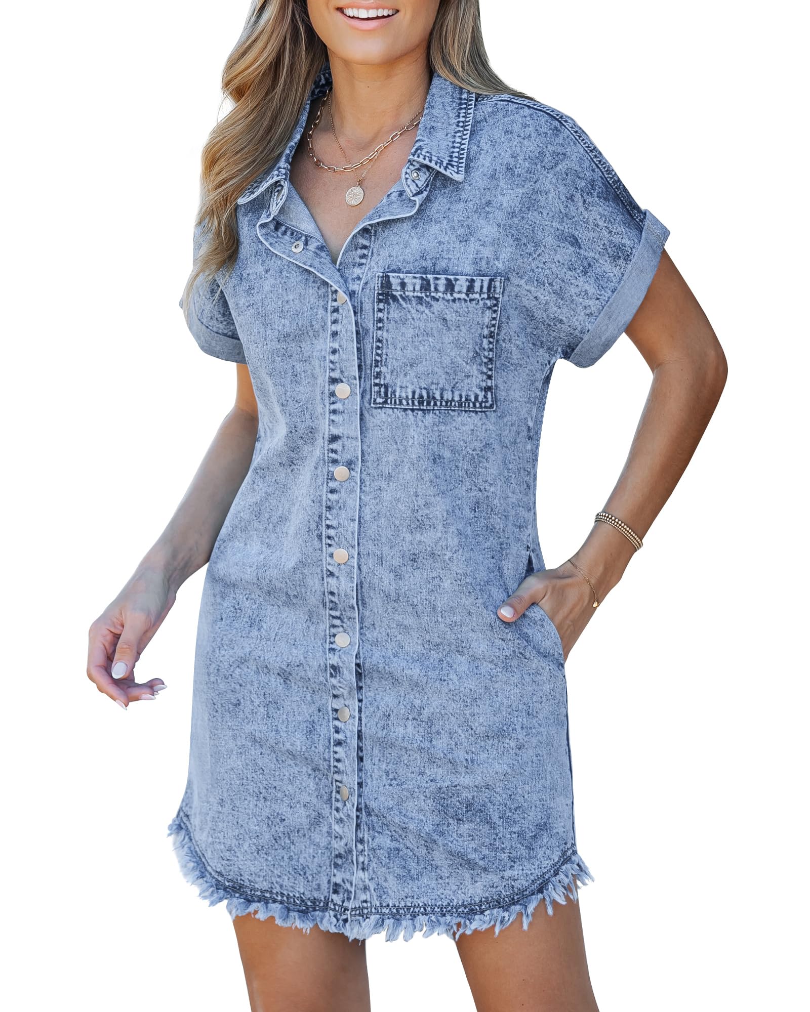 Frayed Denim Shirt Dress